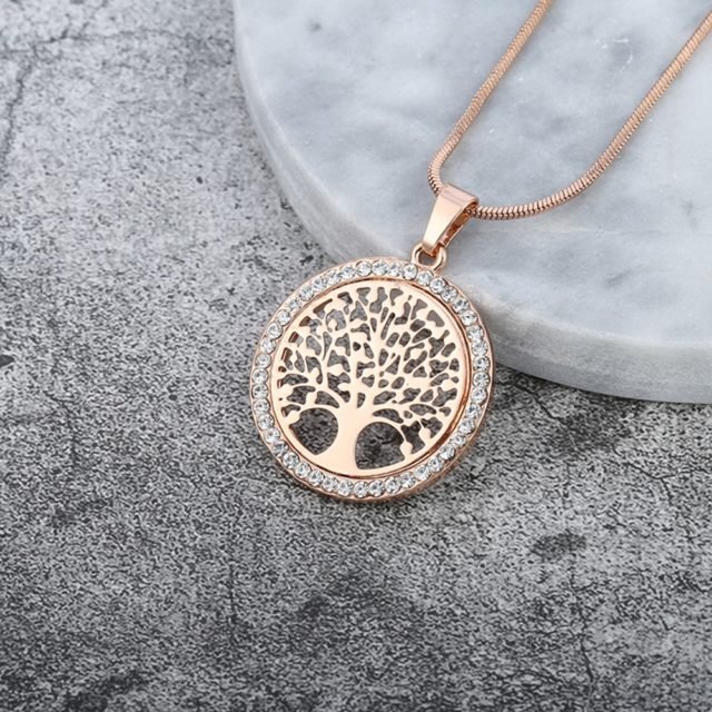 Women’s Tree Of Life Crystal Round Pendant Necklace